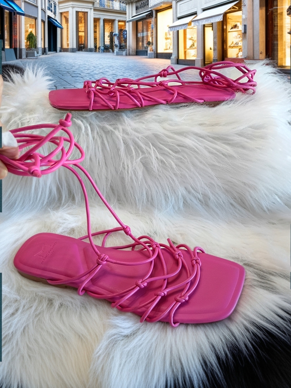 Marc Fisher Hot Pink Ankle Wrap Lace-Up Strappy Flat Sandals Size 7